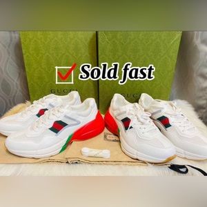 A84- 💯 % authentic Gucci Rhyton Mesh Leather Web Sneaker